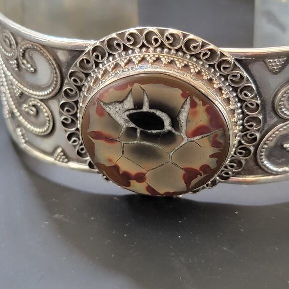 Colorful Earth Sterling Silver Polychrome Jasper Cuff Bracelet - Picture 1 of 9
